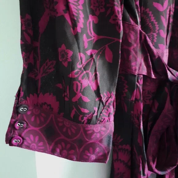 Monsoon Magenta Pink and Black Floral Midi Dress - Picture 4 of 10